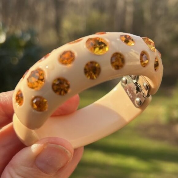 ALBERT WEISS Cream Orange Rhinestone Clamper BRACELET - Picture 1 of 9